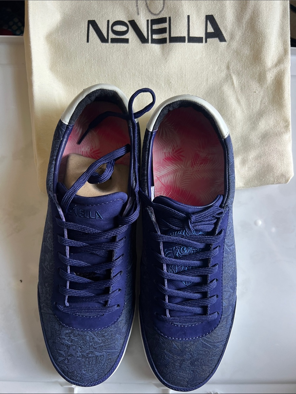 Novella Royale Navy Lace-Up Casual Sneakers with Pink Lining